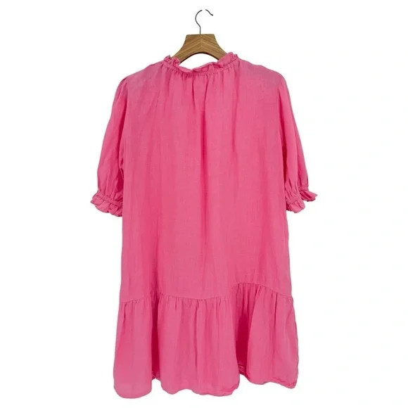 Velvet by Graham & Spencer Bernice Linen Ruffle Mini Dress in Pink Size M - Picture 4 of 13